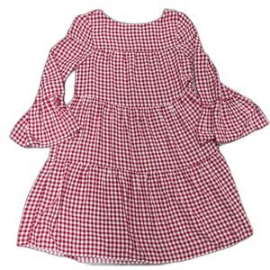 BeachLunchLounge Dress S Red White Gingham Tiered Bell Slves Cottagecore Prairie